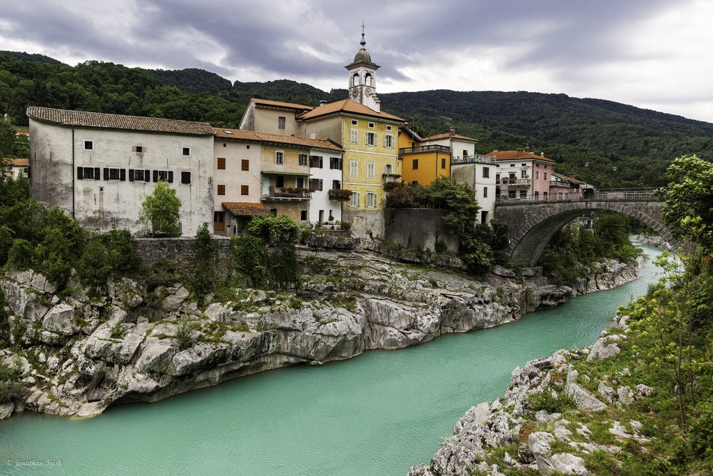 Soca River running through Kanal, Slovenia, Europe, European Union